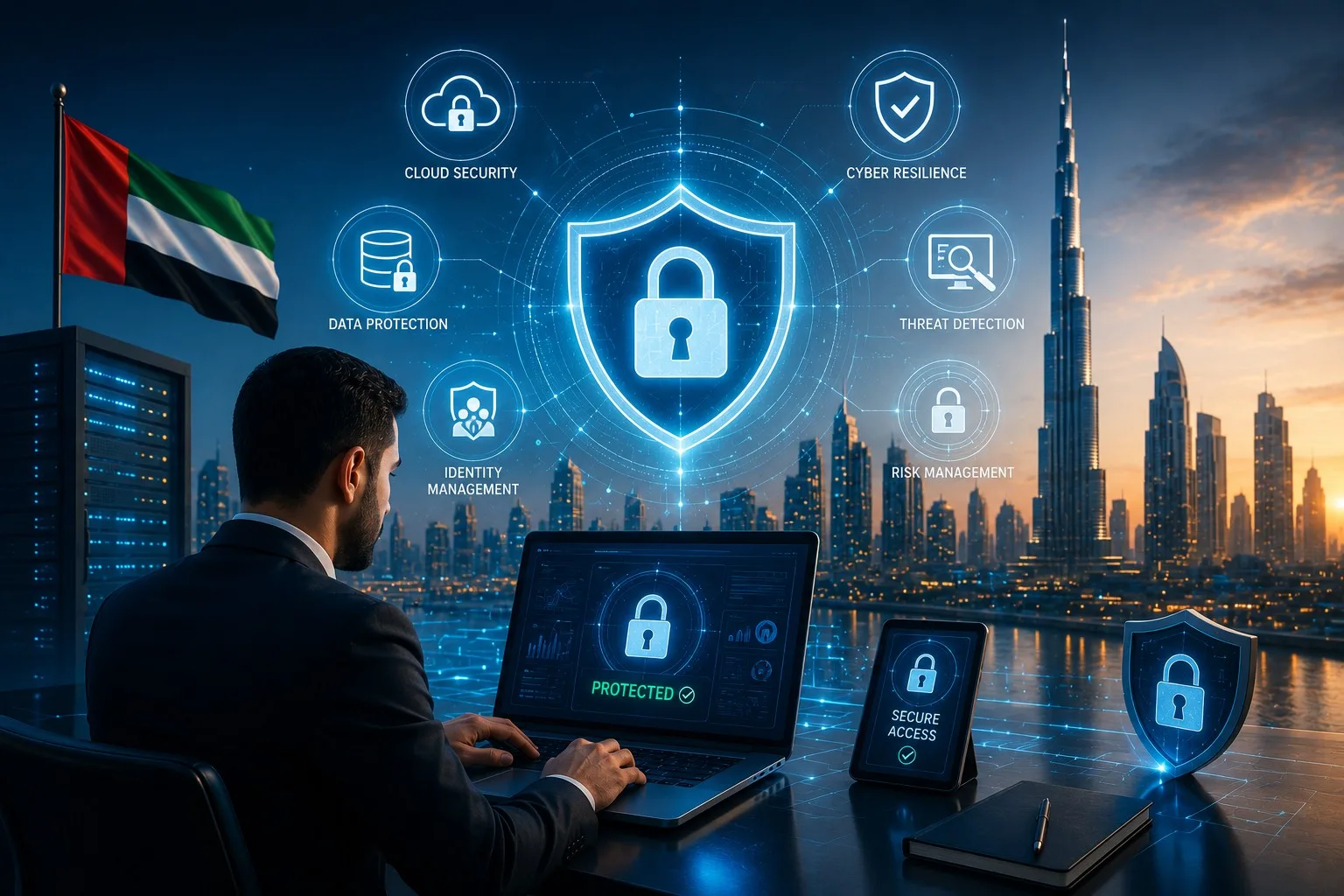 Cloud Security, Cyber Resilience, Threat Detection, Data Protection, identity Management, Threat Detection, Risk Management all protected all comes under one umbrella
