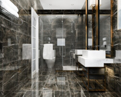 3d rendering modern black bathroom with luxury tile decor